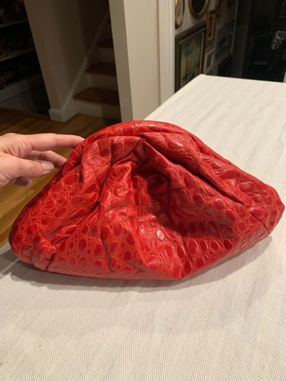 Vintage Red Embossed Soft Clutch The Pouch Bag Clutch Handbag